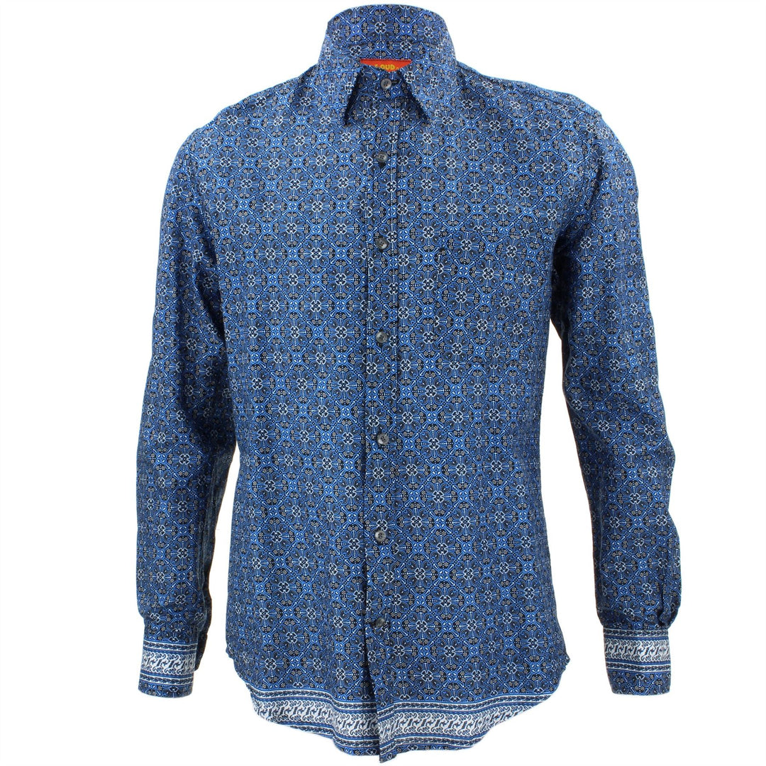 Tailored Fit Long Sleeve Shirt - Blue Indian Print