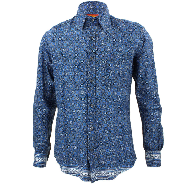 Tailored Fit Long Sleeve Shirt - Blue Indian Print