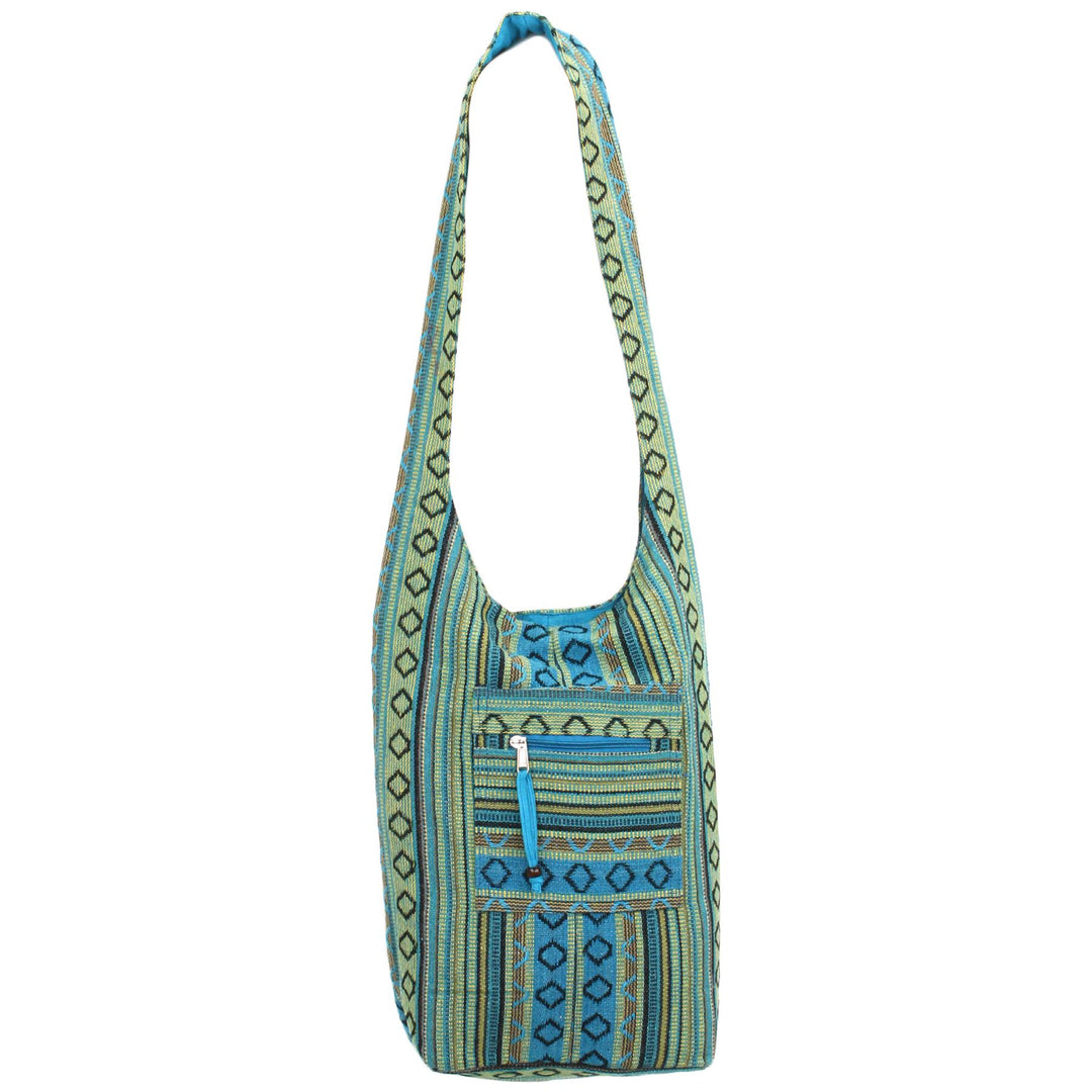 Diamond Pattern Canvas Sling Shoulder Bag - Blue
