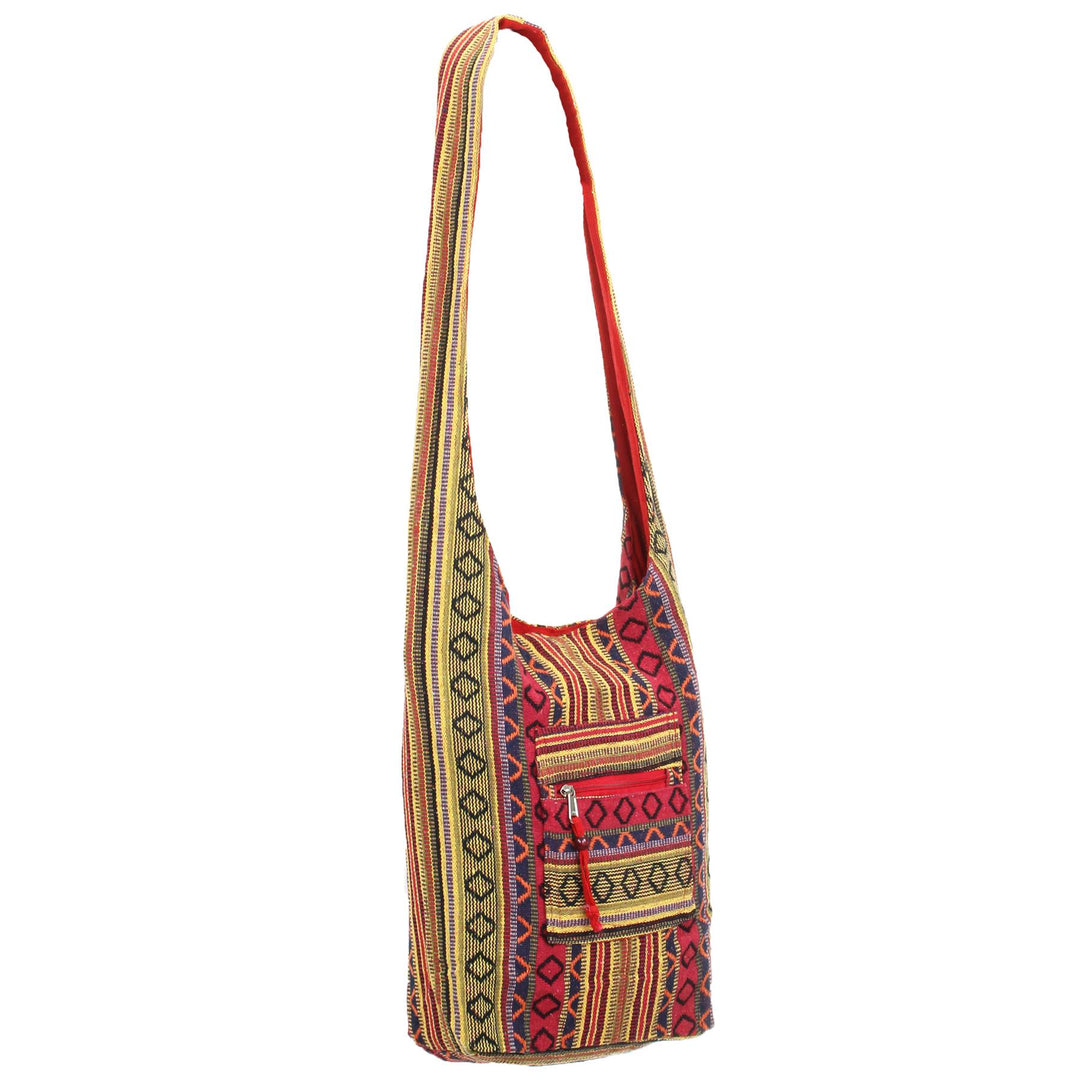 Diamond Pattern Canvas Sling Shoulder Bag - Red Blue