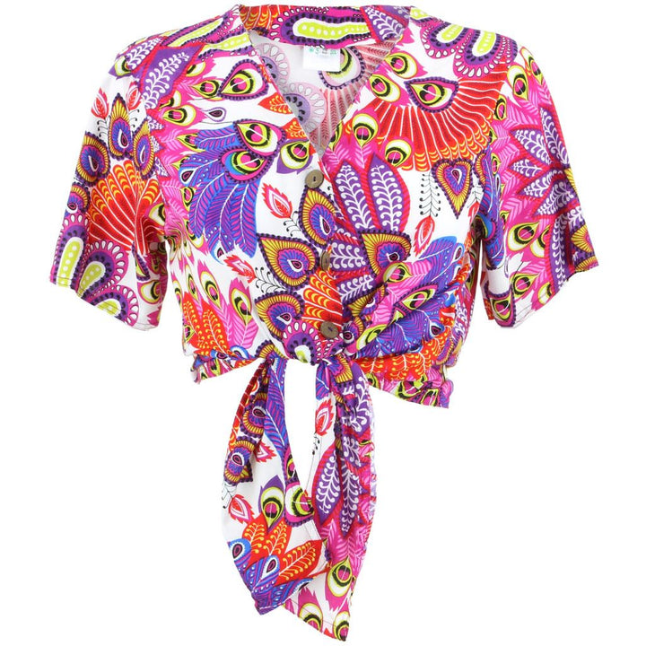 Tropical Hawaiian Tie Front Top - Pink