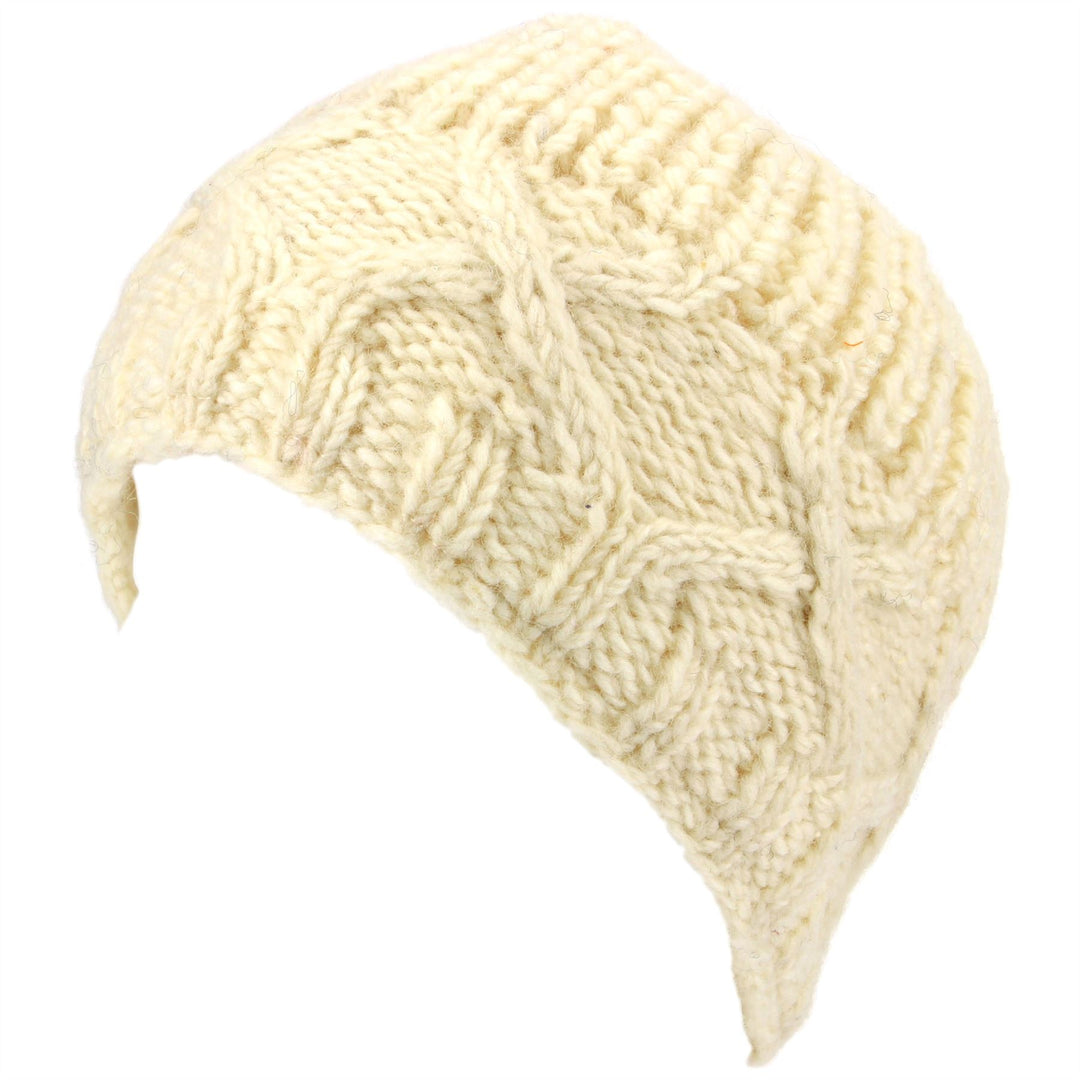 Wool Beanie Hat with Chunky Cross Cable Knit Design