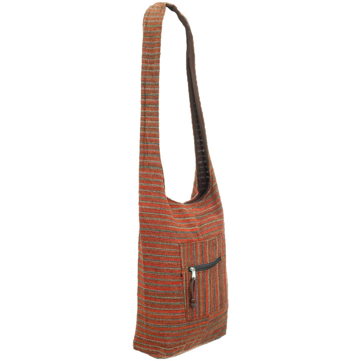 Striped Chenille Sling Shoulder Bag - Red Brown