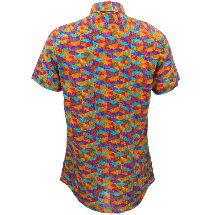 Tailored Fit Short Sleeve Shirt - Purple Orange Harlequin