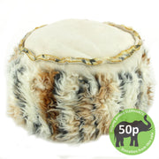 Suede Effect Hat with Faux Fur Cuff and Lining - Cream