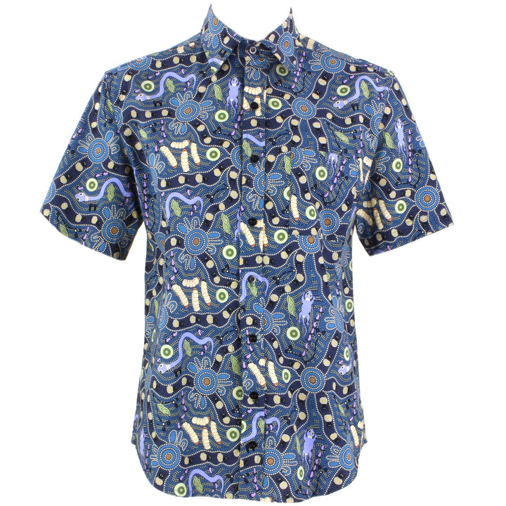 Regular Fit Short Sleeve Shirt - Blue Abstract Australian