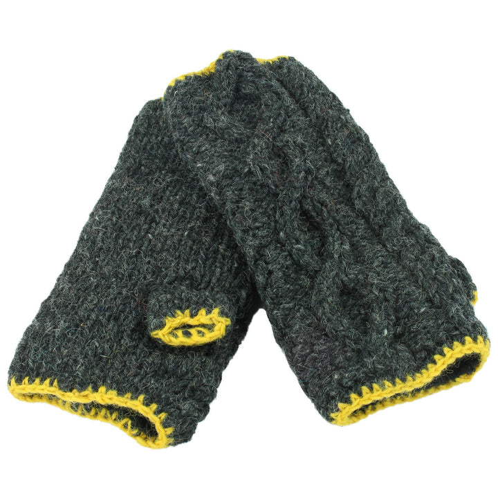 Wool Knit Arm Warmer - Cable - Charcoal Grey