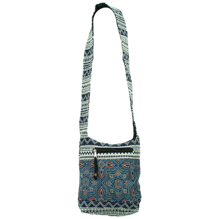 Cotton Canvas Sling Shoulder Bag - Ethnic Blue