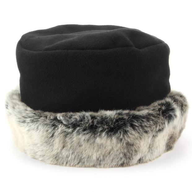 Fleece Hat with a Silver Faux Fur cuff - Black