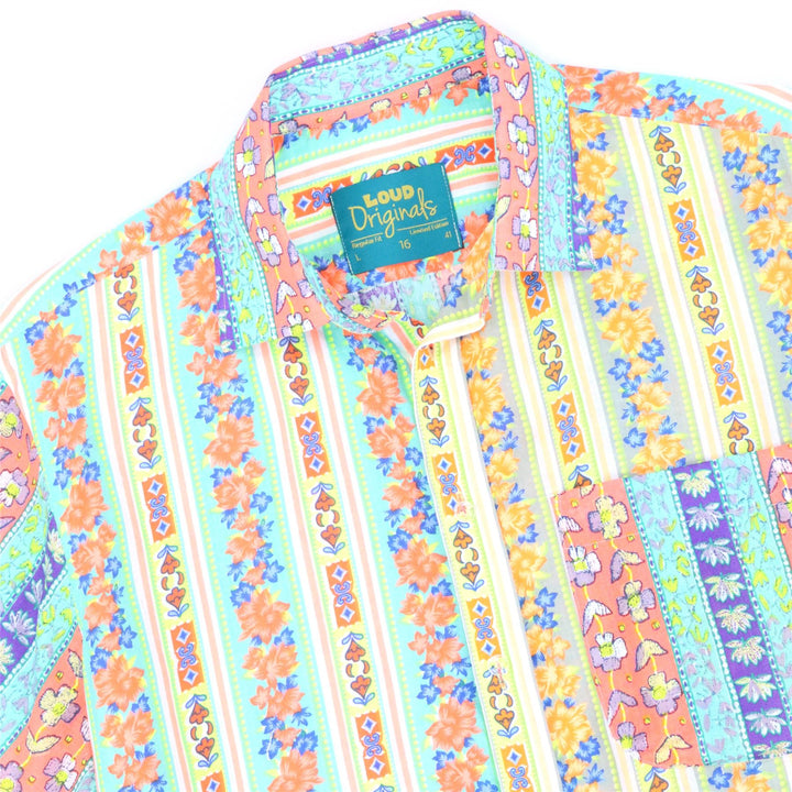 Regular Fit Short Sleeve Shirt - Folk Stripe Mixed Panel