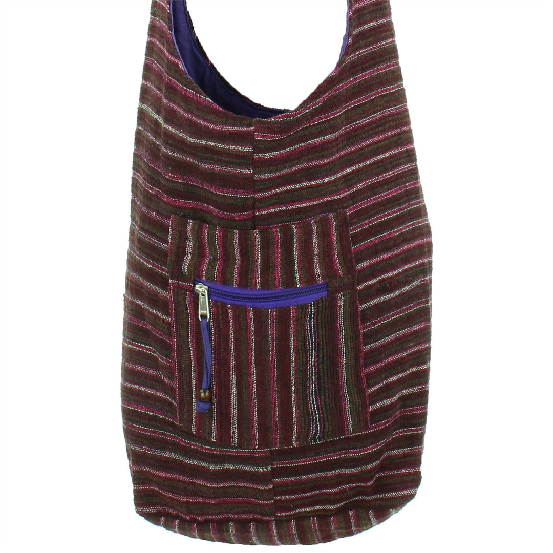 Striped Chenille Sling Shoulder Bag - Dark Purple
