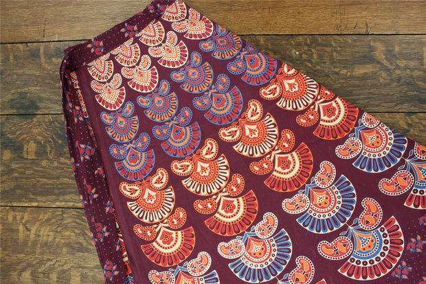 Block Print Mandala Maxi Wrap Skirt - Maroon