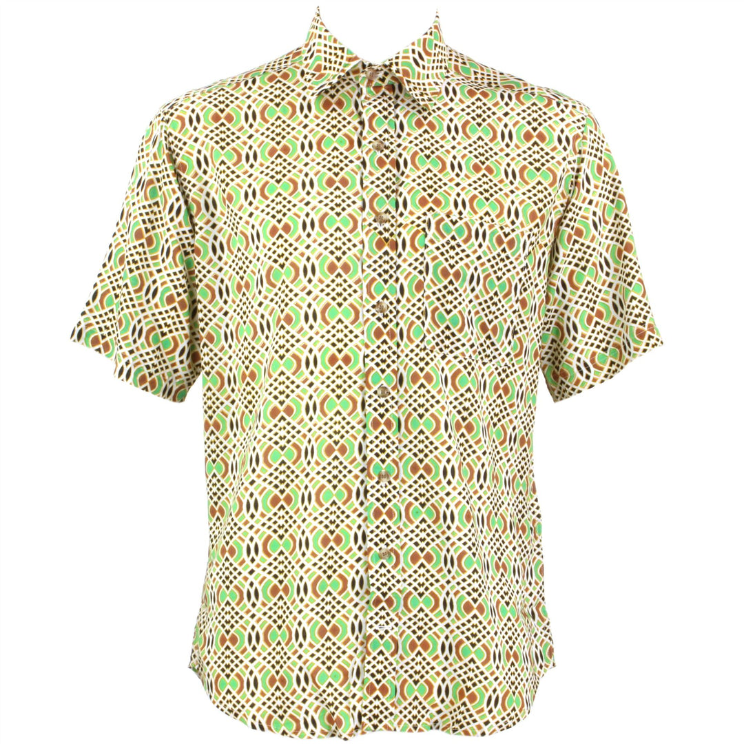 Regular Fit Short Sleeve Shirt - Green & Red Abstract