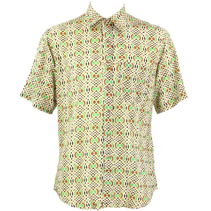 Regular Fit Short Sleeve Shirt - Green & Red Abstract