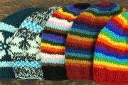 Hand Knitted Wool Beanie Hat - Stripe Dark Rainbow