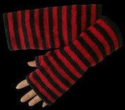 Wool Knit Fleece Lined  Wrist Warmers - Stripe Red Black