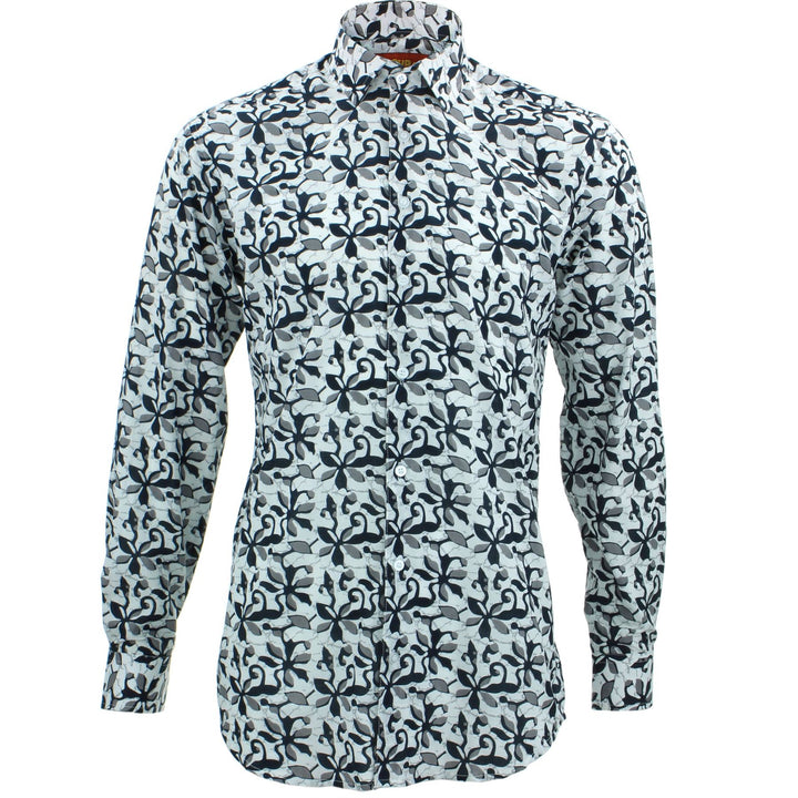 Slim Fit Long Sleeve Shirt - Block Print - Floral Tentacles