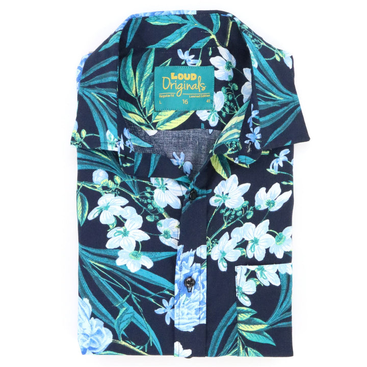 Regular Fit Short Sleeve Shirt - Navy Tropics
