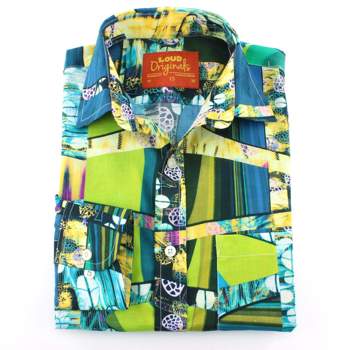 Regular Fit Long Sleeve Shirt - Green & Blue Abstract