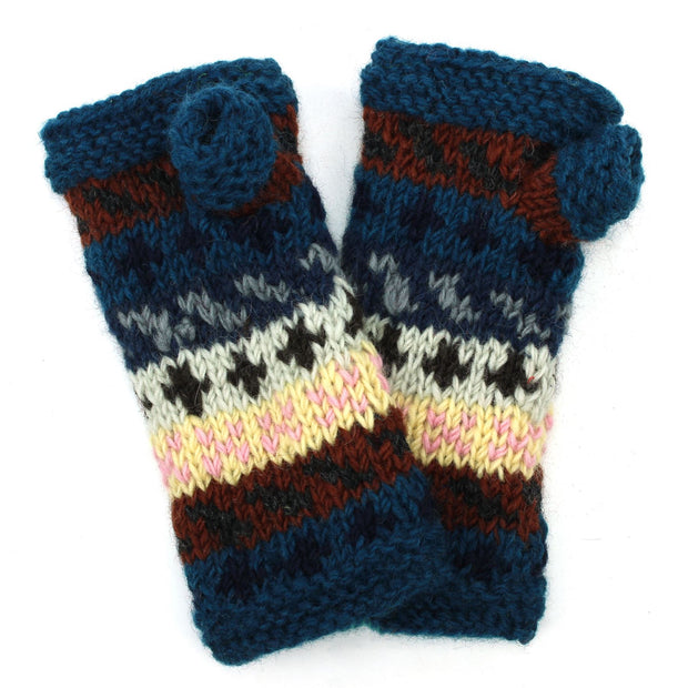 Hand Knitted Wool Arm Warmer - Stripe Navy Pink Pattern