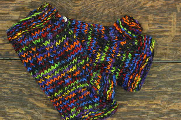 Hand Knitted Wool Arm Warmer - SD Black Rainbow