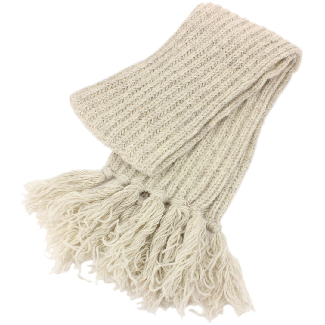 Chunky Wool Knit Scarf - Plain - White