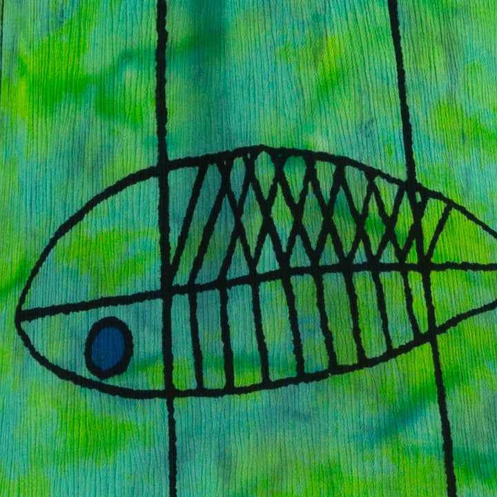 Shirred Comfy Dress - Green Wash Fish
