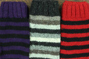 Hand Knitted Wool Leg Warmers - Stripe Red Black