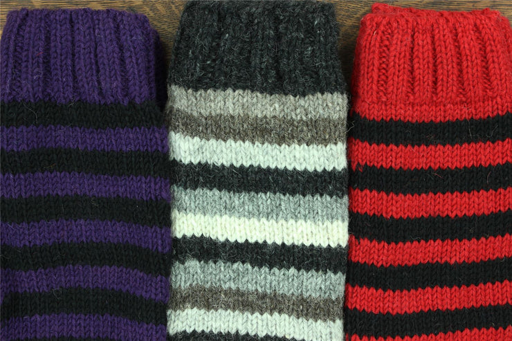 Hand Knitted Wool Leg Warmers - Stripe Red Black