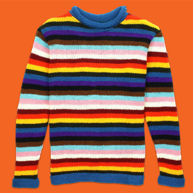 Hand Knitted Wool Jumper - Stripe Progress Rainbow