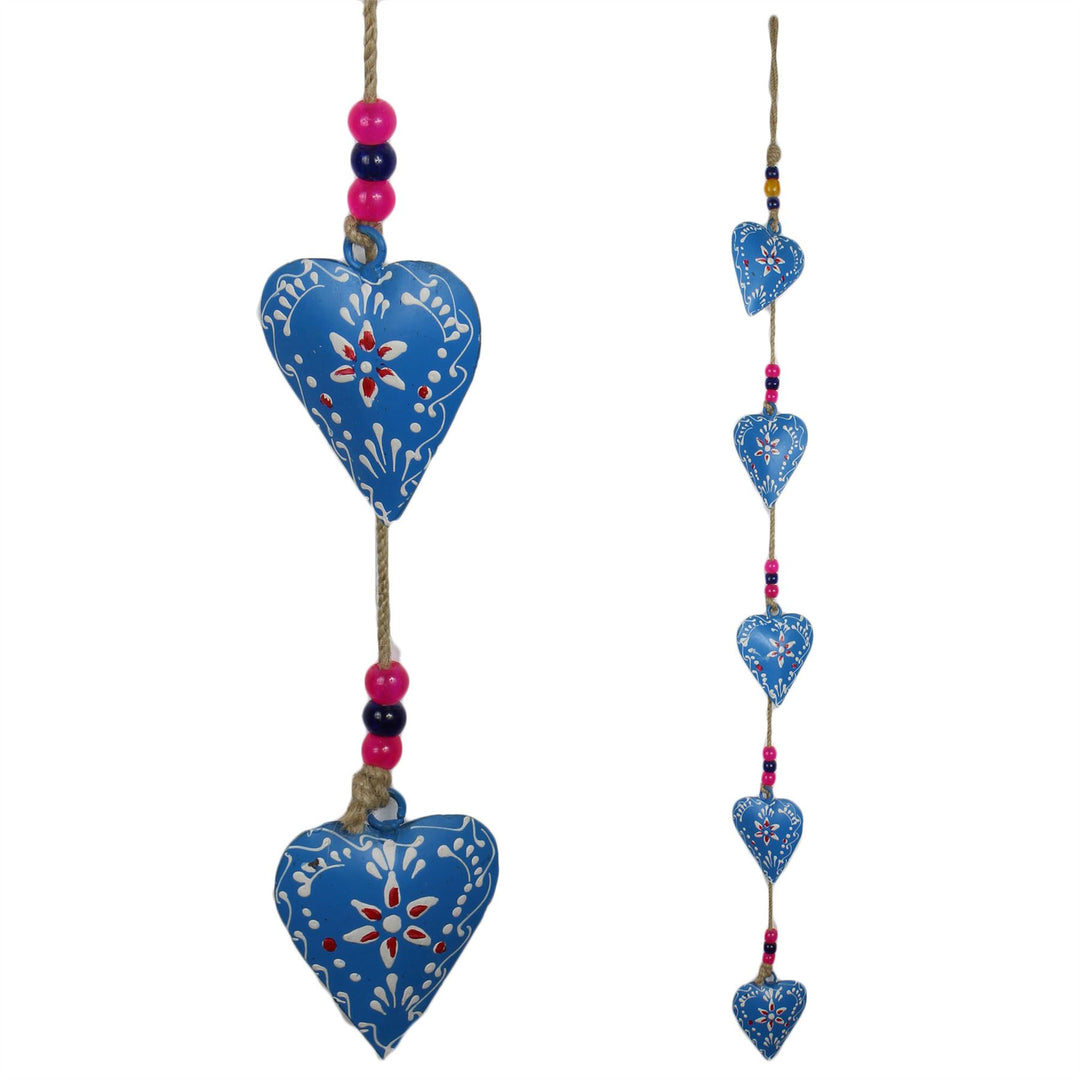 Hanging Mobile Decoration String of Hearts - Blue - Sand String
