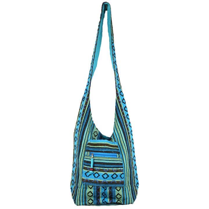 Diamond Pattern Canvas Sling Shoulder Bag - Blue