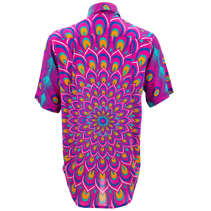 Regular Fit Short Sleeve Shirt - Peacock Mandala - Pink Blue