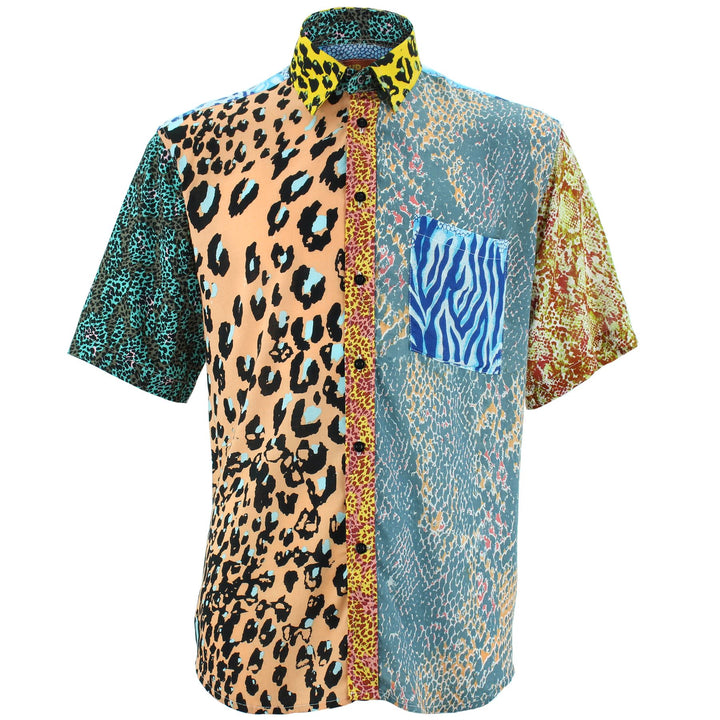 Regular Fit Short Sleeve Shirt - Random Mixed Panel - Animal Print