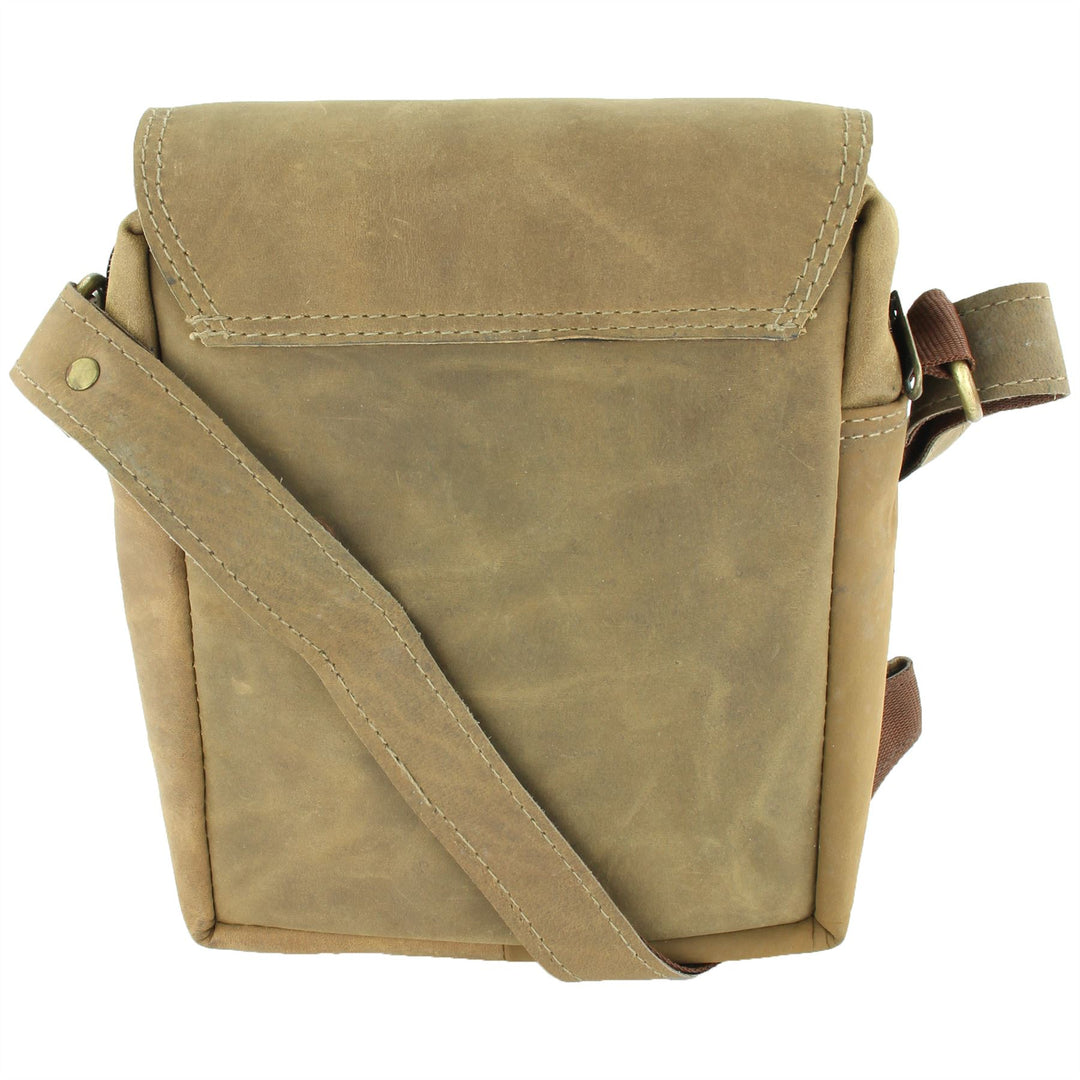 Real Leather Shoulder Bag with Front Zip - Brown