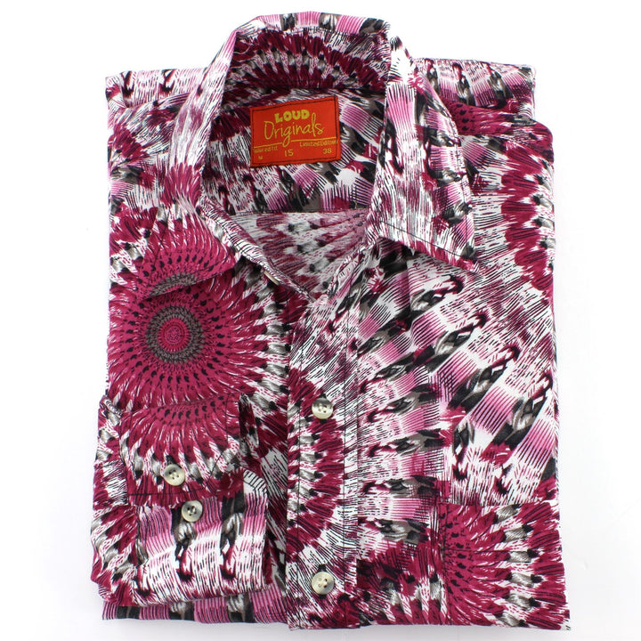 Tailored Fit Long Sleeve Shirt - Deep Red Concentric Rings