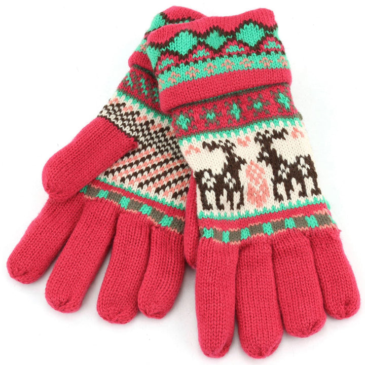 Departure Aztec Reindeer Gloves - Coral