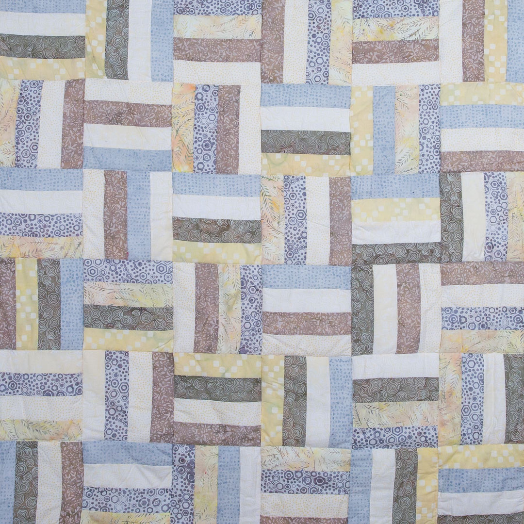 Handmade Quilted Patchwork Batik Printed Bedspread - Ivory