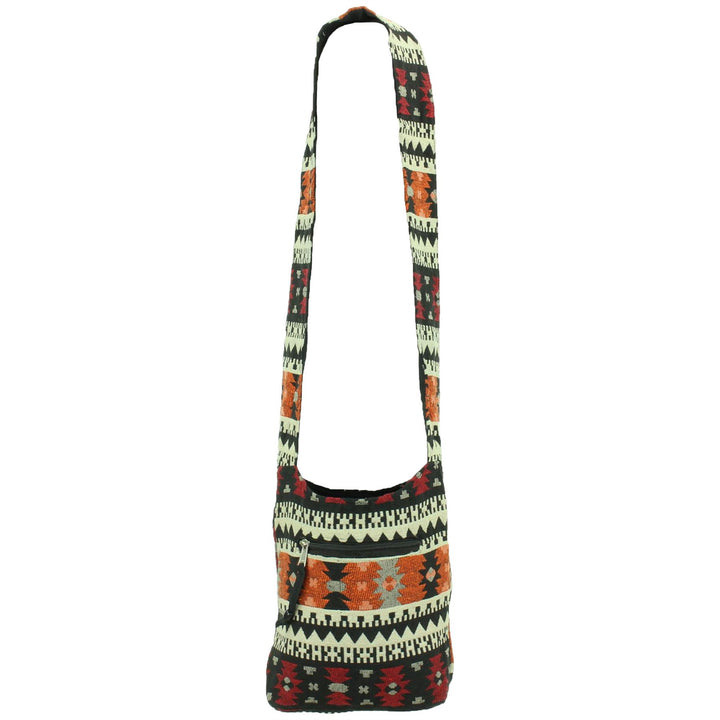 Cotton Canvas Sling Shoulder Bag - Aztec Orange Red