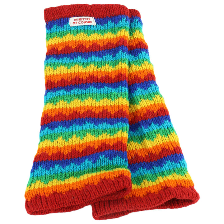 Chunky Wool Knit Leg Warmers - Rainbow Zig Zag