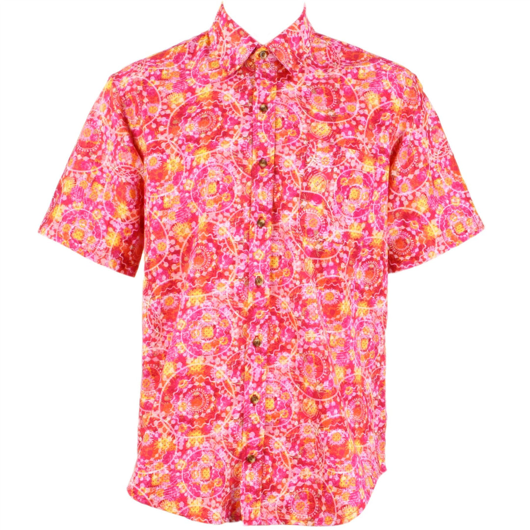 Regular Fit Short Sleeve Shirt - Red & Pink Abstract Circles