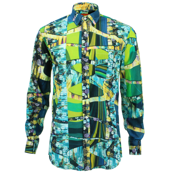 Regular Fit Long Sleeve Shirt - Green & Blue Abstract