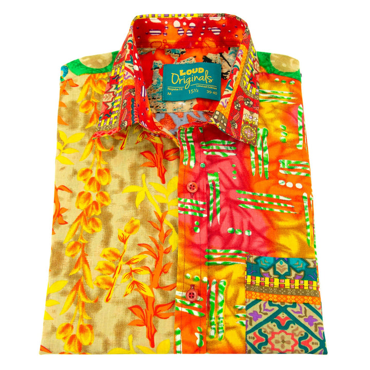 Regular Fit Short Sleeve Shirt - Random Mixed Panel Orange