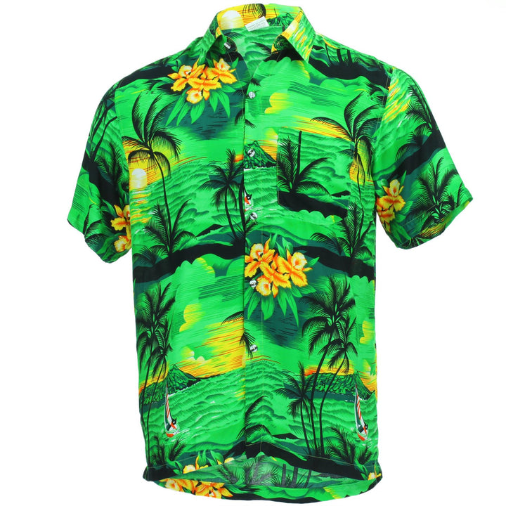 Short Sleeve Hawaiian Shirt - Palm Trees - Green
