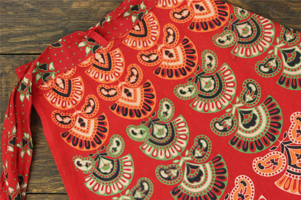 Block Print Mandala Maxi Wrap Skirt - Red