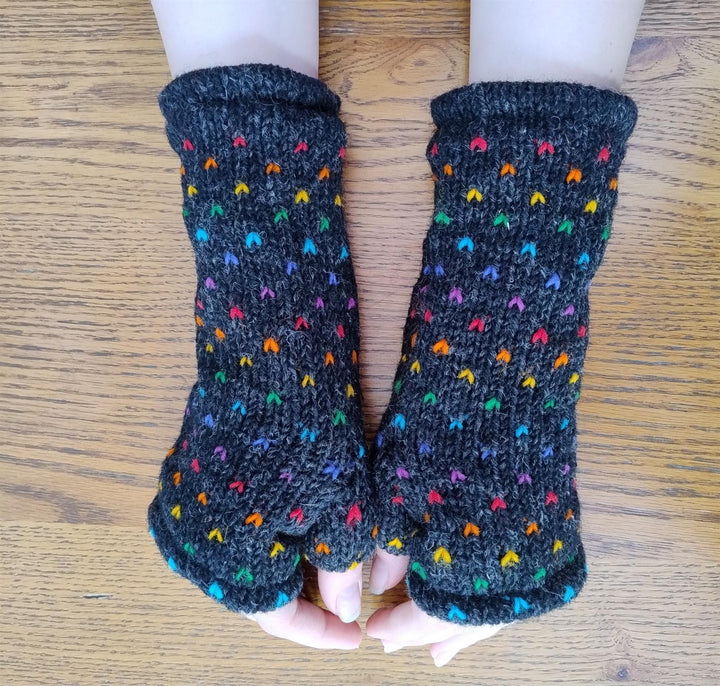 Wool Knit Fleece Lined  Wrist Warmers - Tik Tik Charcoal