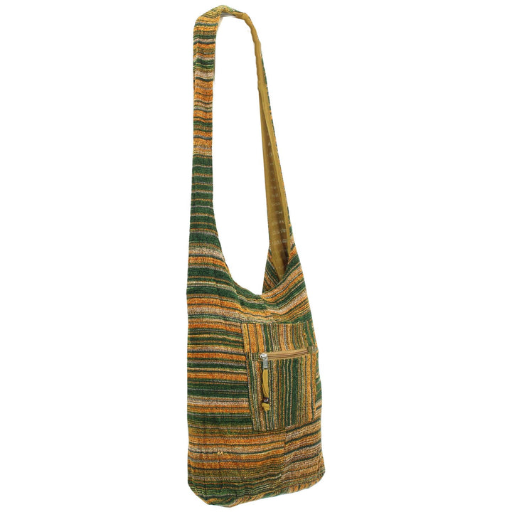 Striped Chenille Sling Shoulder Bag  - Green Gold