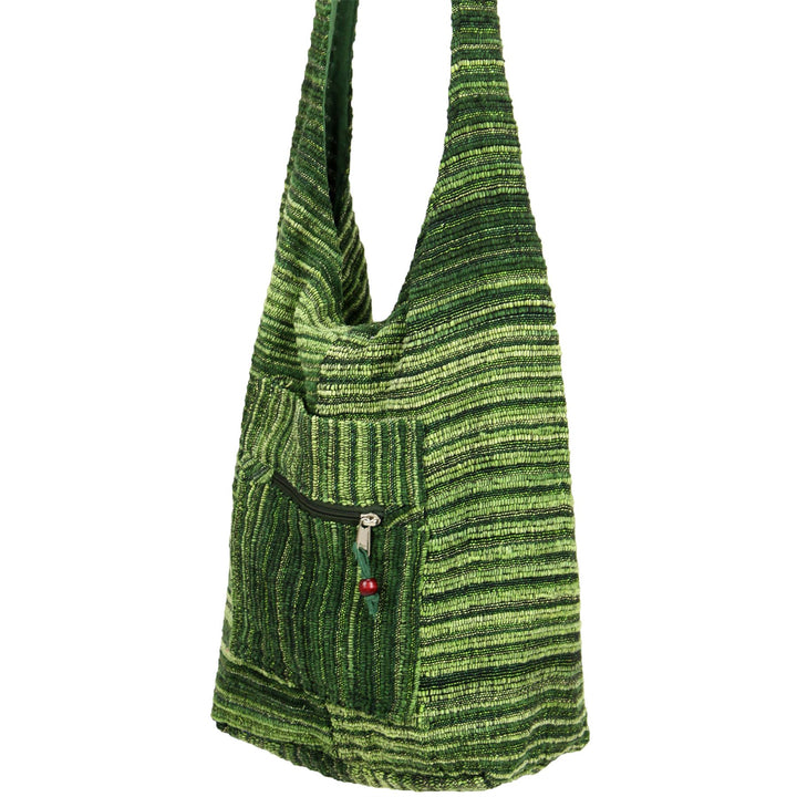 Striped Chenille Sling Shoulder Bag - Green
