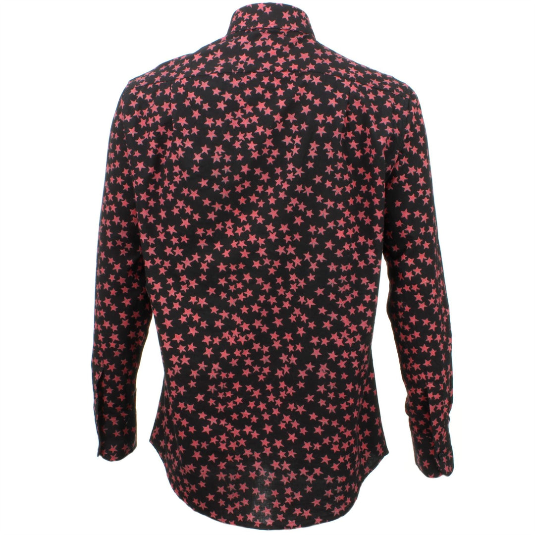 Regular Fit Long Sleeve Shirt - Black with Plum Red Stars