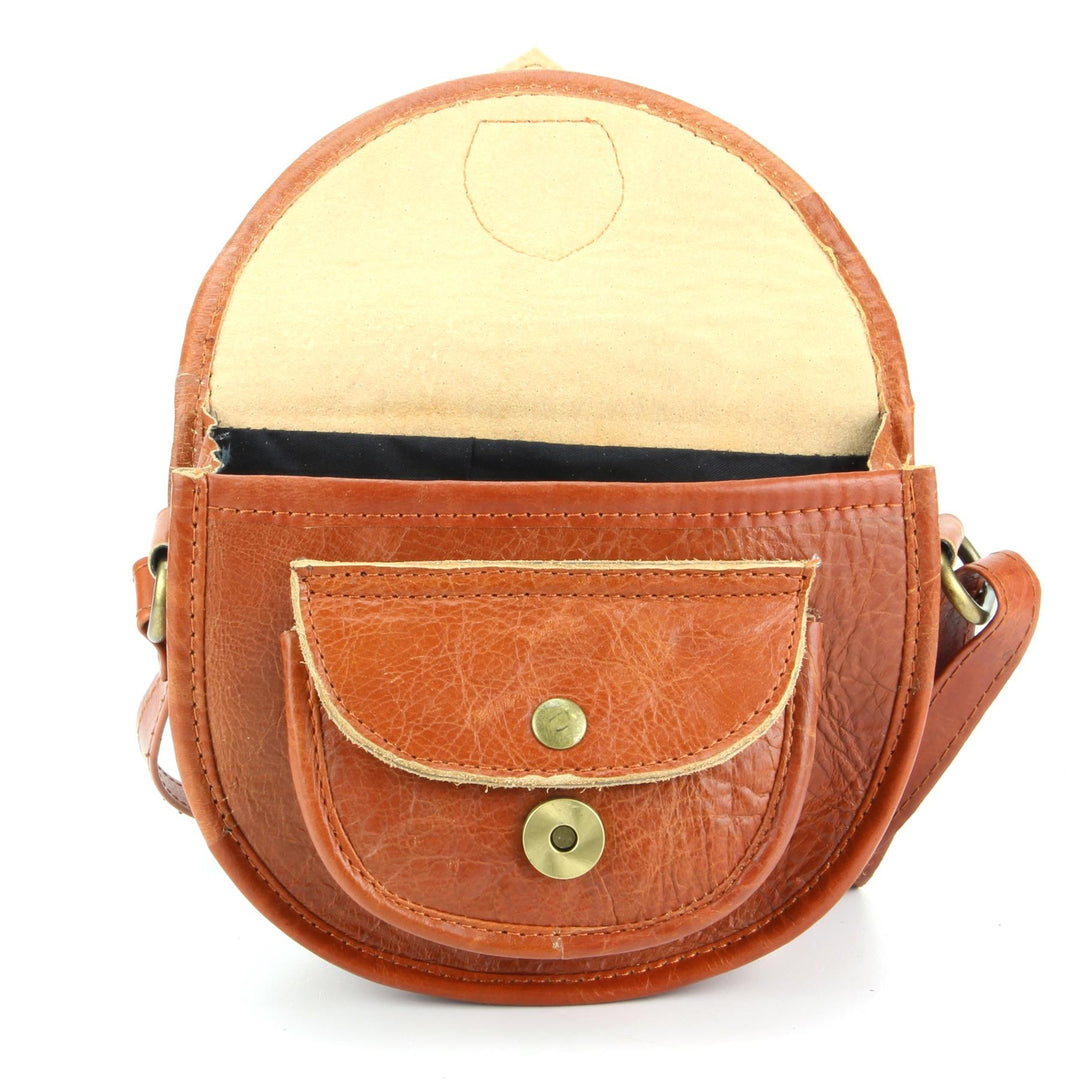Real Leather Small Handbag - Light Brown